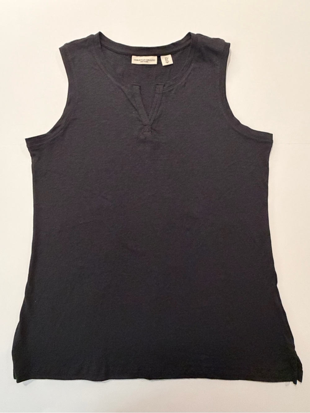 Christian Siriano Black Sleeveless Split Neck Tunic Top M NWOT